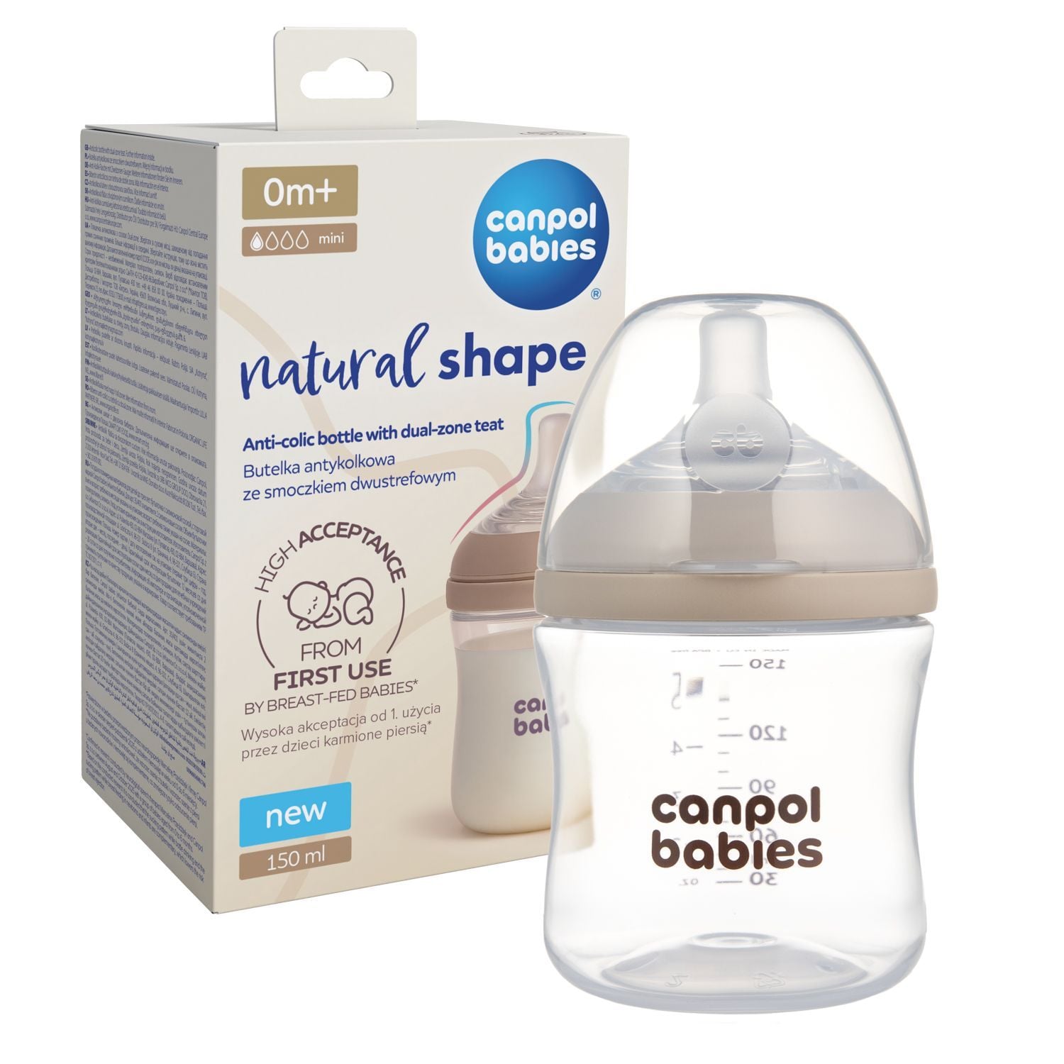 Пляшечка Пляшечка антиколікова Canpol babies Natural Shape з соскою Dual-zone 150 мл бежевий 0+(р)