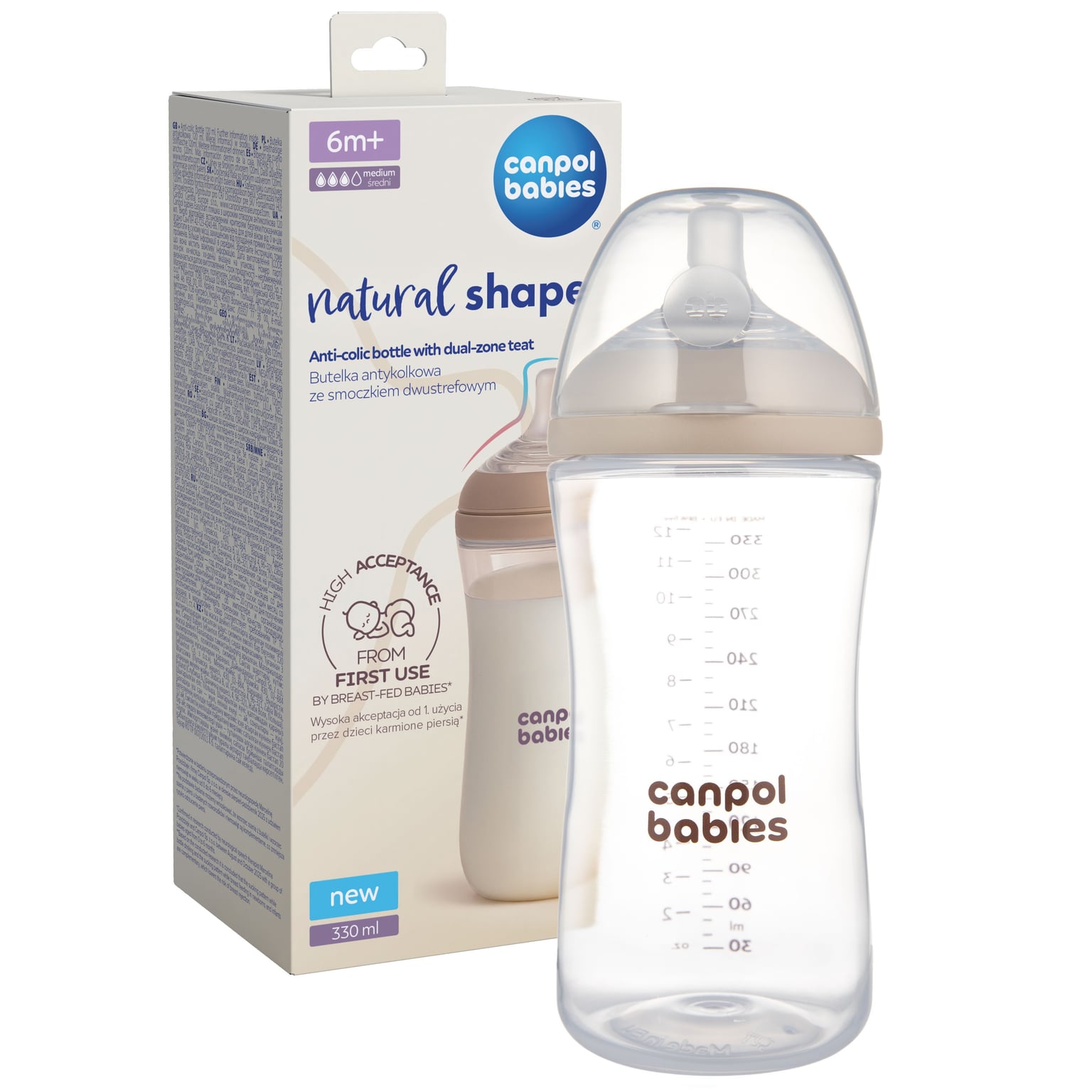 Пляшечка Пляшечка антиколікова Canpol babies Natural Shape з соскою Dual-zone 330 мл бежевий 6+(р)