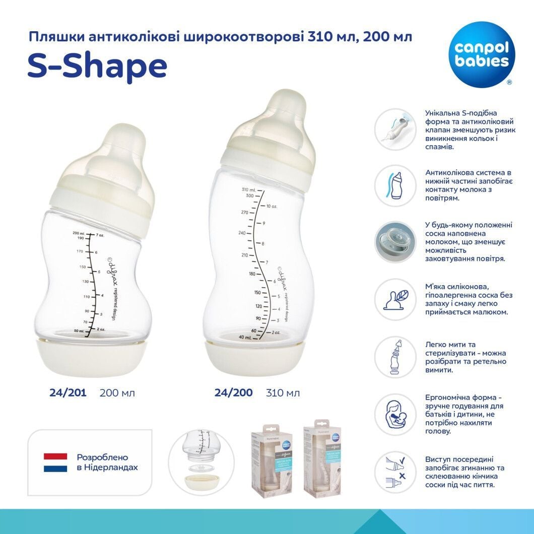 Пляшечка Canpol babies Пляшка антиколікова широкоотворова S-Shape 200 мл бежевий 200(р)