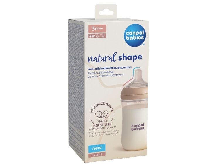 Пляшечка Пляшечка антиколікова Canpol babies Natural Shape з соскою Dual-zone 260 мл бежевий 260(р)