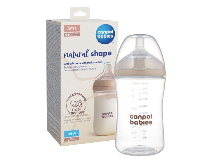 Пляшечка Пляшечка антиколікова Canpol babies Natural Shape з соскою Dual-zone 260 мл бежевий 260(р)